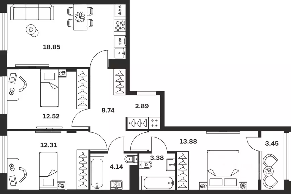3-к кв. Тульская область, Тула Баташи Парк жилой комплекс (80.16 м) - Фото 1