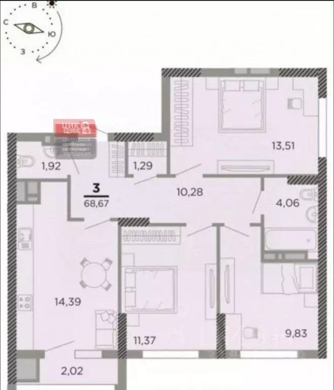 3-к кв. Рязанская область, Рязань Совхозная ул., 6 (69.0 м) - Фото 2