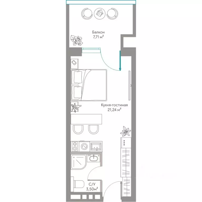 Студия Крым, Саки ул. Морская (32.45 м) - Фото 1
