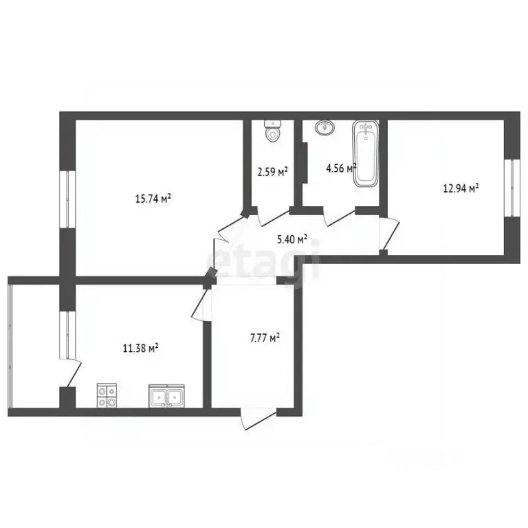 2-к кв. Московская область, Воскресенск Центральный мкр, ул. ... - Фото 2