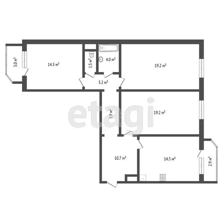 3-комнатная квартира: Тюмень, улица Николая Семёнова, 21к1 (89.9 м) - Фото 1