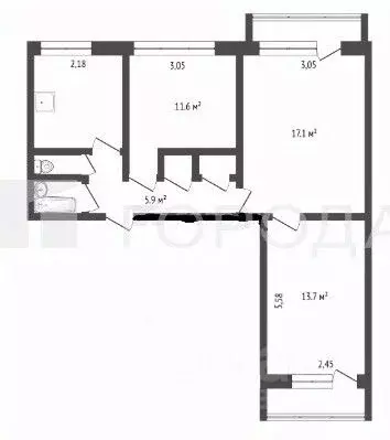 3-к кв. Алтайский край, Барнаул ул. Георгия Исакова, 270 (60.8 м) - Фото 2