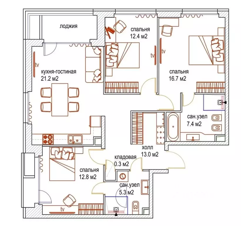 3-к кв. Москва ул. Нижние Мневники, 16к3 (92.3 м) - Фото 1