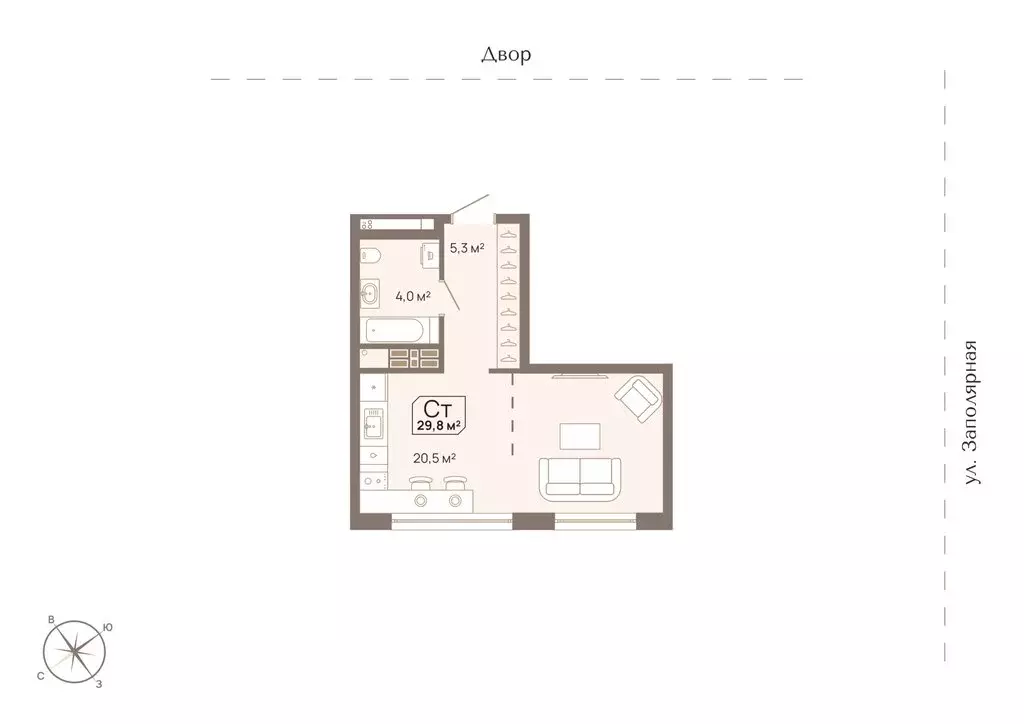 Квартира-студия: Тюмень, Заполярная улица, 3 (29.8 м) - Фото 0