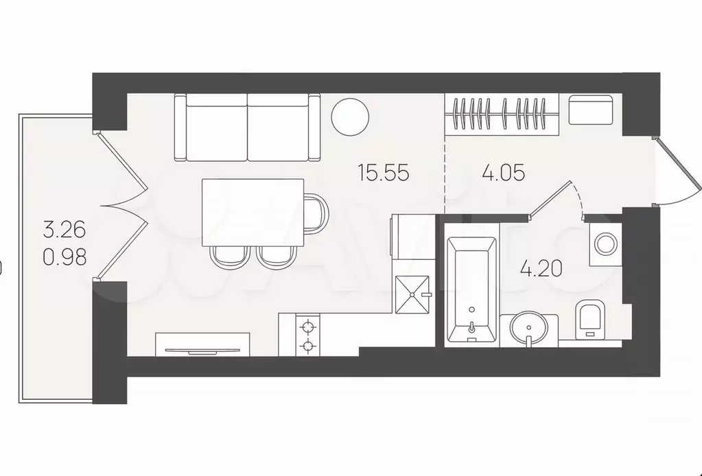 Квартира-студия, 23,8 м, 5/5 эт. - Фото 1