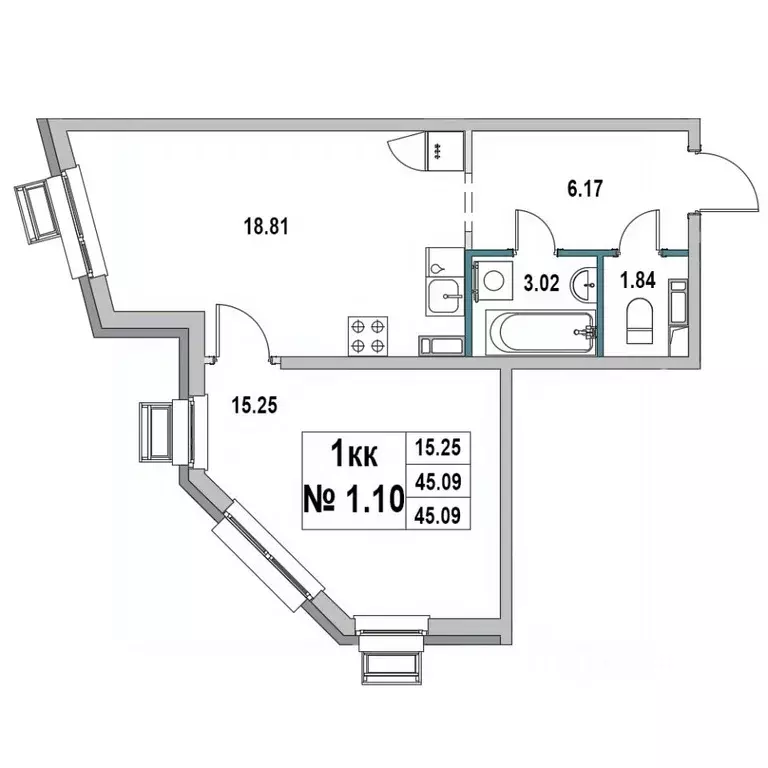 1-к кв. Ленинградская область, Выборг ул. 2-я Южная, 4 (45.09 м) - Фото 1