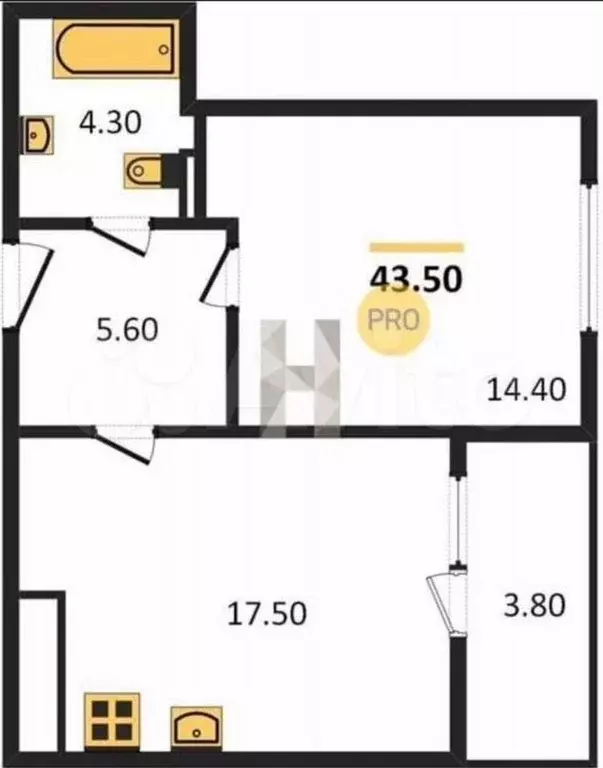 10 и более-к. квартира, 44 м, 10/14 эт. - Фото 0
