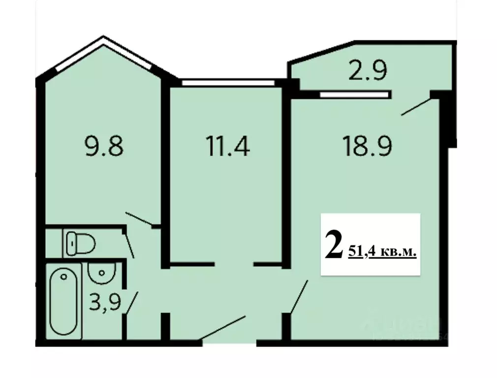 2-к кв. Москва Краснодарская ул., 74к2 (51.4 м) - Фото 2