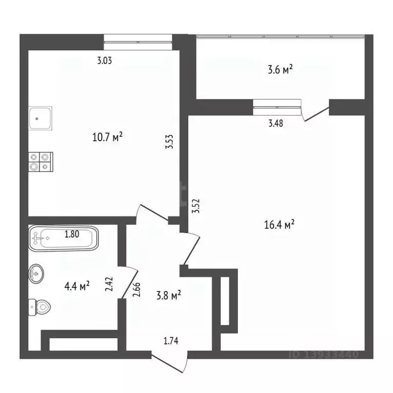 1-к кв. Тюменская область, Тюмень ул. Газовиков, 44 (39.73 м) - Фото 1