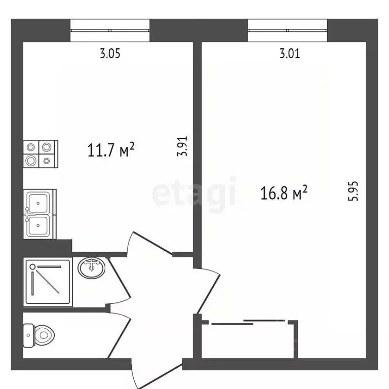 1-к кв. Ханты-Мансийский АО, Сургут ул. Просвещения, 13 (35.8 м) - Фото 2