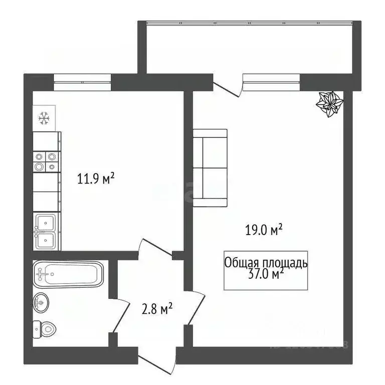 1-к кв. Новосибирская область, Новосибирск ул. Аэропорт, 58/1 (37.0 м) - Фото 2