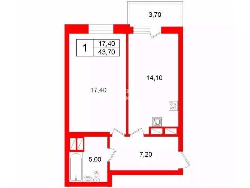 1-к кв. Санкт-Петербург просп. Космонавтов, 63к1 (43.7 м) - Фото 2