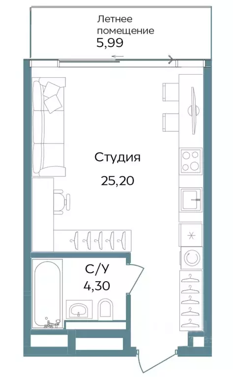 Студия Крым, Саки ул. Морская (35.49 м) - Фото 0