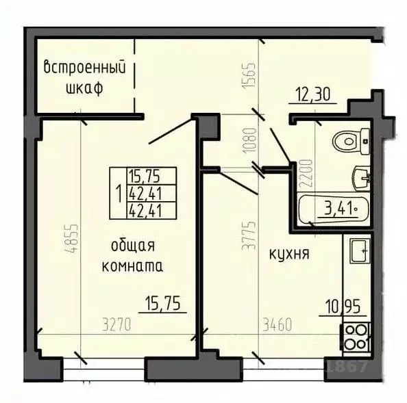 1-к кв. Красноярский край, Красноярск Северное ш., 50А (42.0 м) - Фото 1