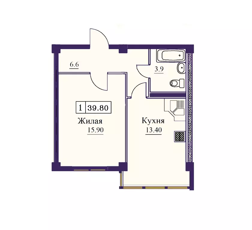 1-к квартира, 39.8 м - Фото 0