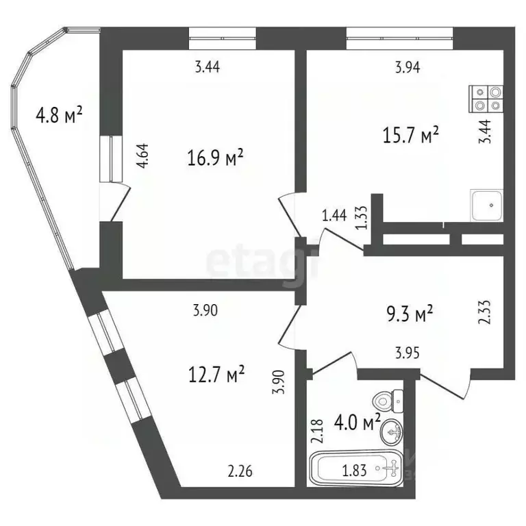 2-к кв. Тюменская область, Тюмень ул. Николая Машарова, 2 (59.1 м) - Фото 2