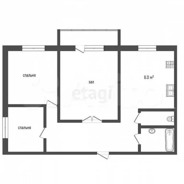 3-к. квартира, 59 м, 1/5 эт. - Фото 0