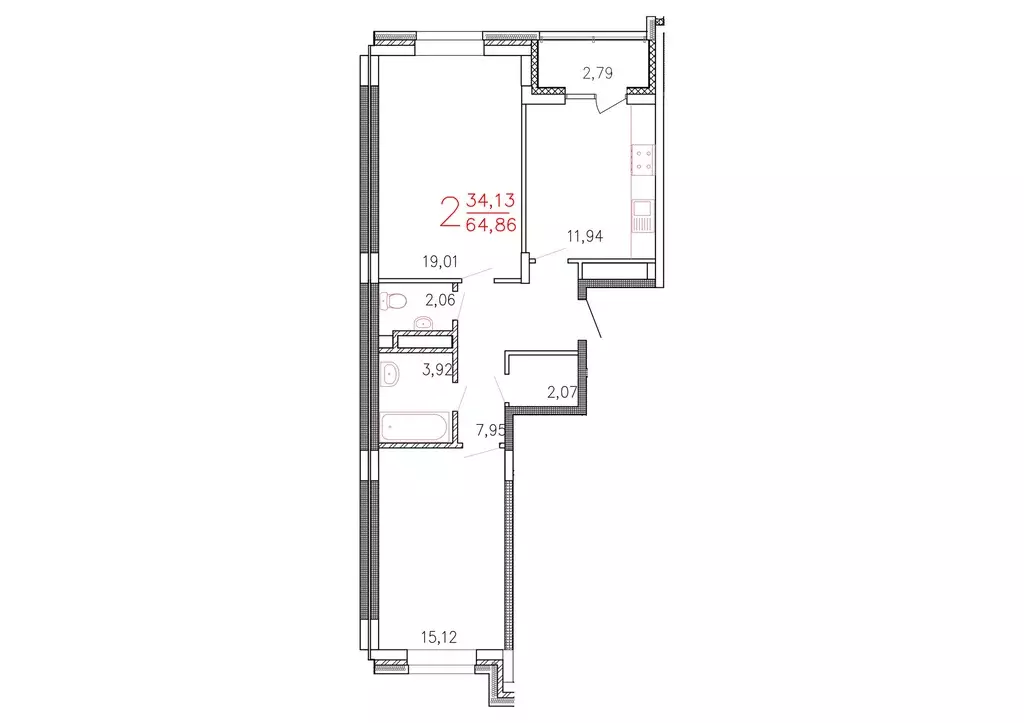 Продаётся 2-к квартира, 64.86 м - Фото 0