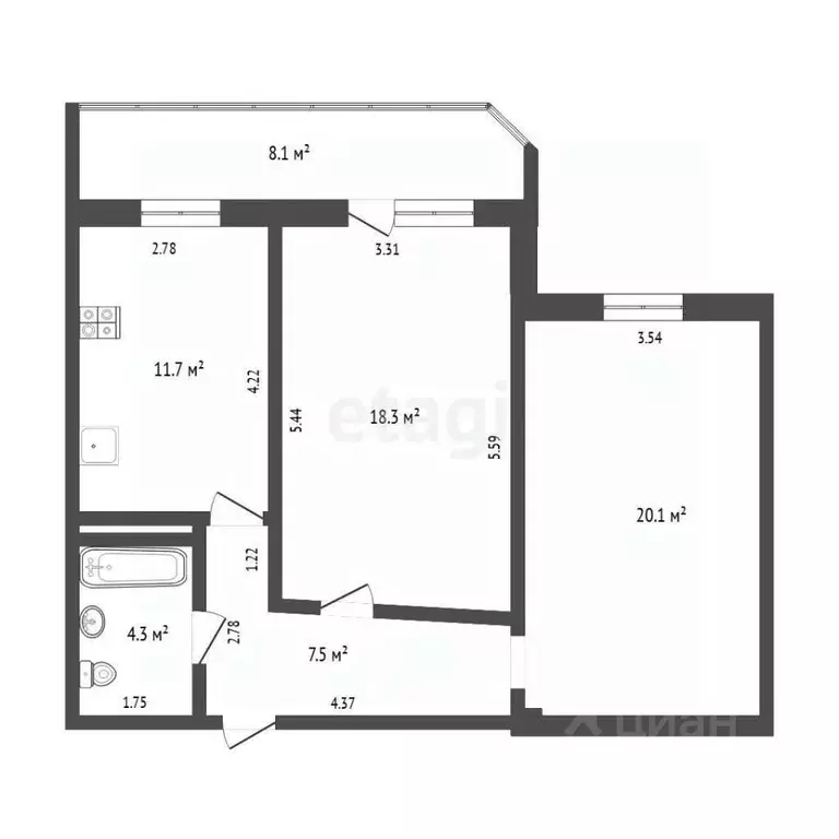 2-к кв. Тюменская область, Тюмень ул. Демьяна Бедного, 92 (61.9 м) - Фото 2