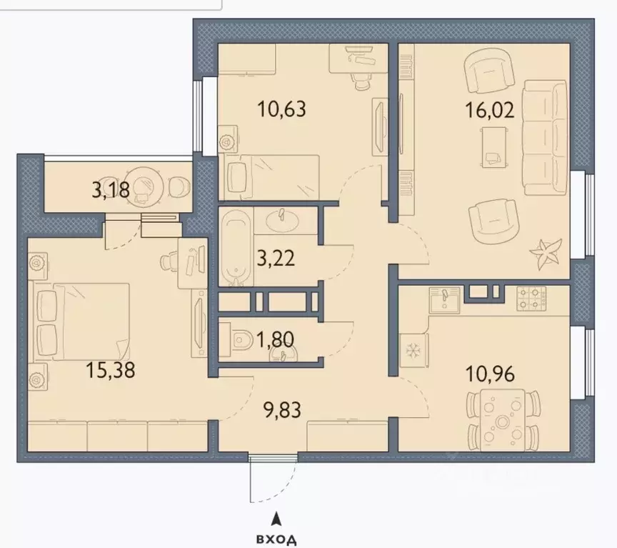 3-к кв. Брянская область, Брянск просп. Станке Димитрова, 67к7 (68.5 ... - Фото 1