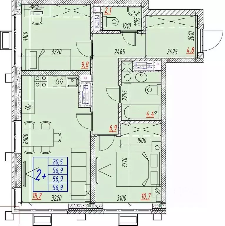 3-к кв. Астраханская область, Астрахань ул. Бэра, 29 (56.9 м) - Фото 1