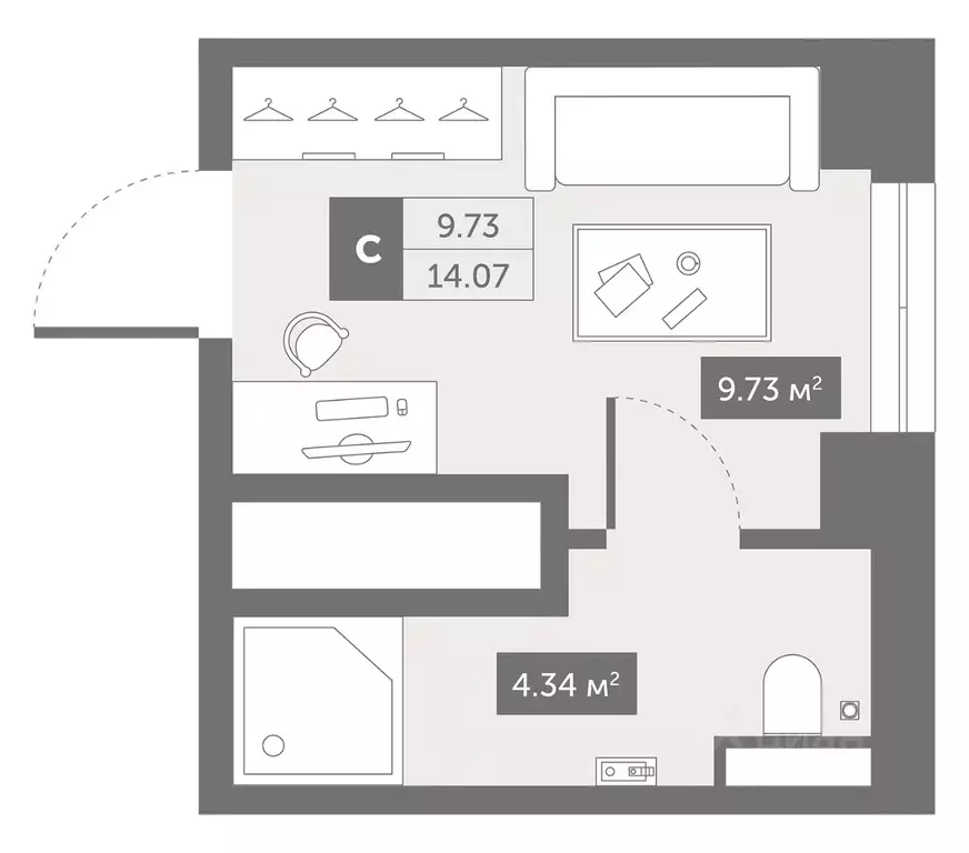 Студия Санкт-Петербург Коломяжский просп., 4 (14.07 м) - Фото 0