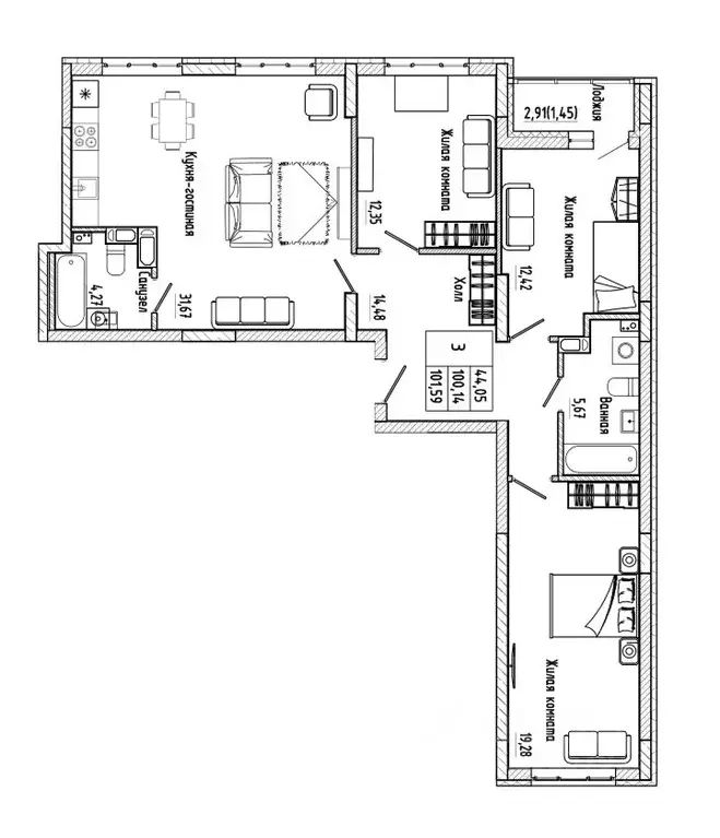 3-к кв. Воронежская область, Воронеж Нижняя ул., 32 (101.59 м) - Фото 1