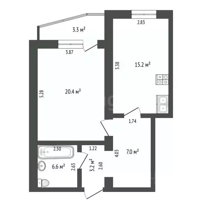 1-к кв. Тюменская область, Тюмень Широтная ул., 173к1 (52.4 м) - Фото 2