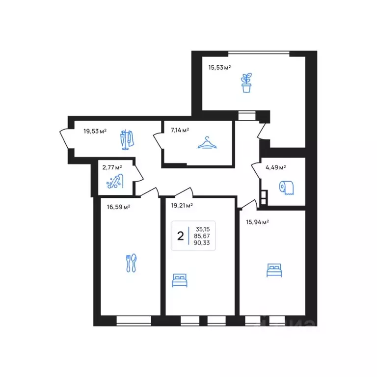 2-к кв. Липецкая область, Липецк Авторский жилрайон,  (90.33 м) - Фото 1