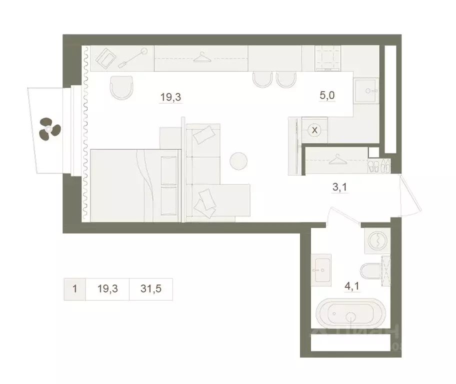 1-к кв. Башкортостан, Уфа Родина Парк жилой комплекс (31.5 м) - Фото 0