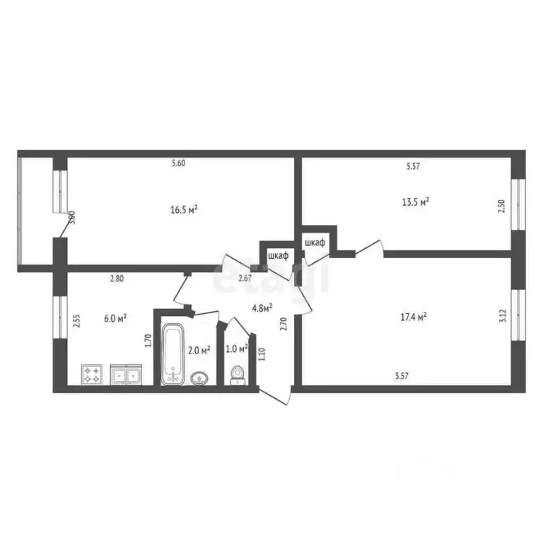 3-к кв. Татарстан, Альметьевск ул. Шевченко, 46А (61.7 м) - Фото 2