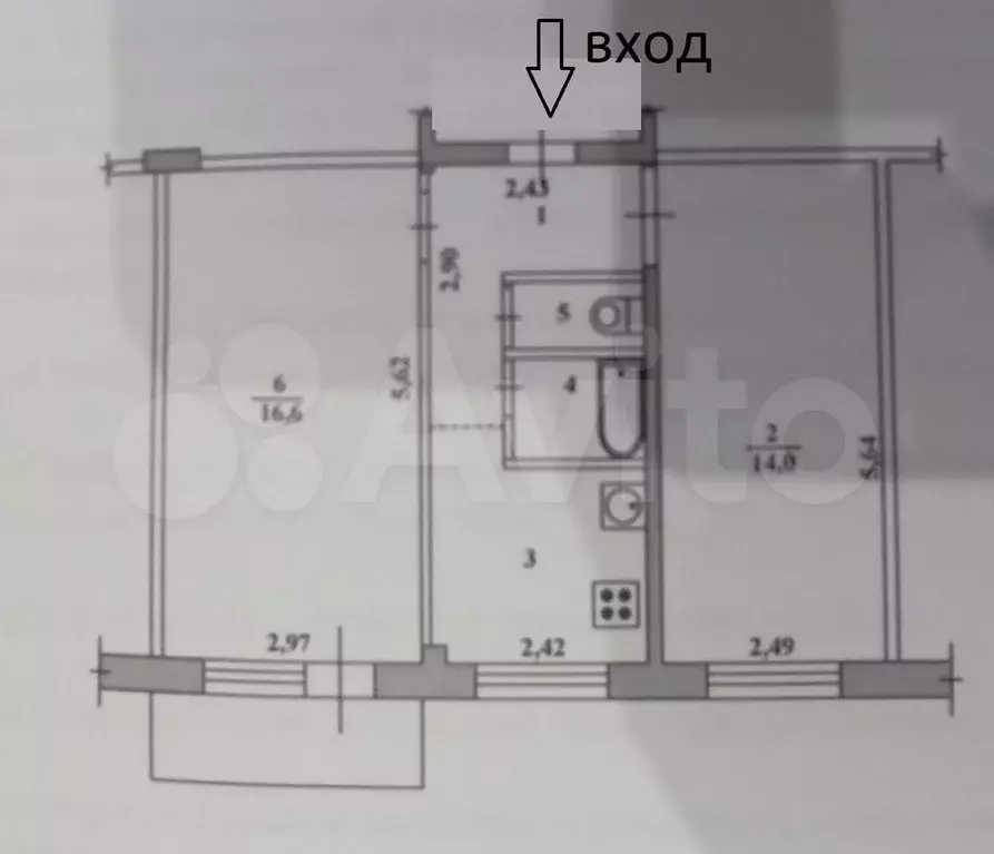 2-к. квартира, 44 м, 4/5 эт. - Фото 0