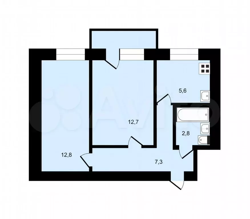 2-к. квартира, 41,7 м, 2/2 эт. - Фото 0