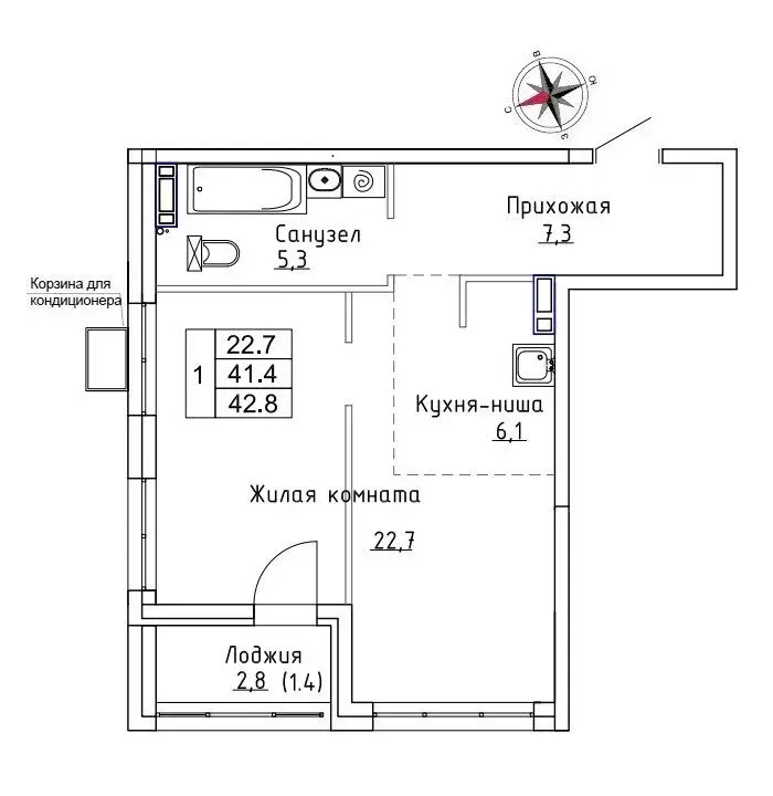 Квартира-студия: Новый, улица Ленина, 6с1 (42.8 м) - Фото 0