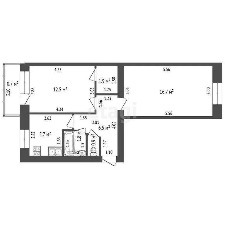 2-комнатная квартира: Стерлитамак, улица Блюхера, 1 (46 м) - Фото 1