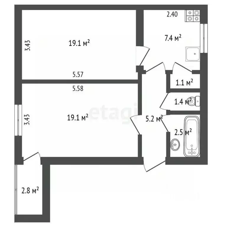 2-к кв. Ростовская область, Ростов-на-Дону Ворошиловский просп., 50 ... - Фото 2