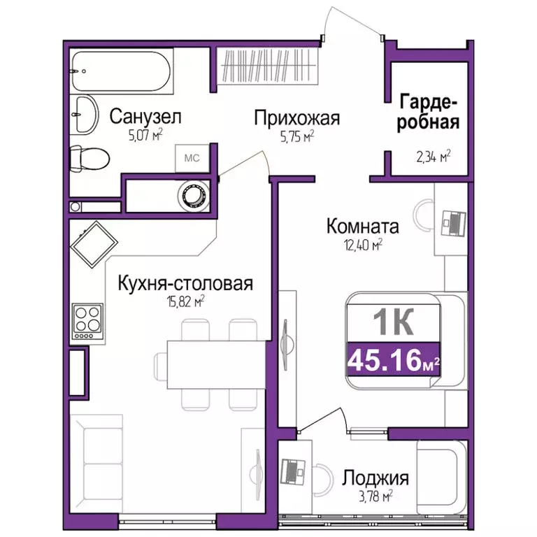 2-комнатная квартира: Симферополь, Центральный район (45.16 м) - Фото 1