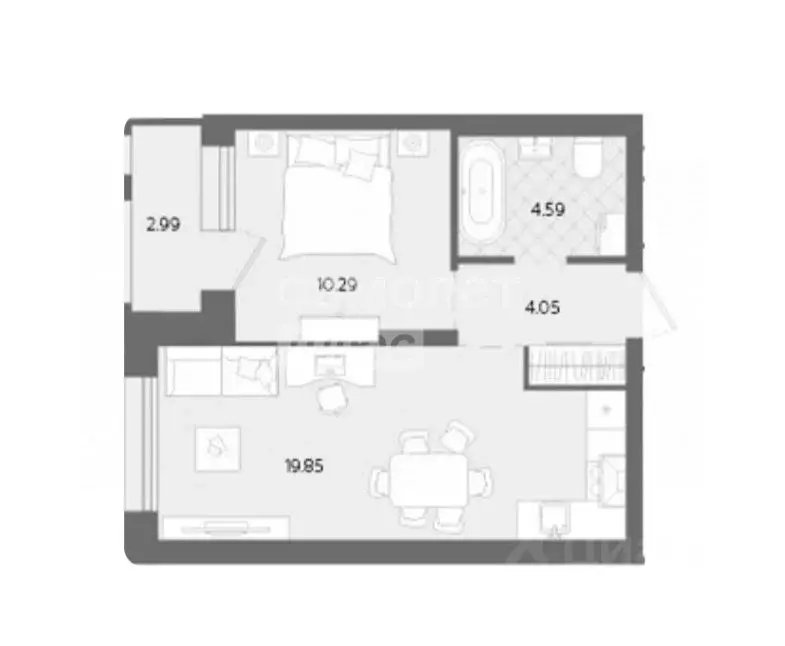 1-к кв. Свердловская область, Екатеринбург ул. Блюхера, 18 (43.54 м) - Фото 1