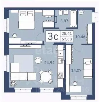 3-к кв. Новосибирская область, Новосибирск ул. Толстого, 9 (67.68 м) - Фото 0