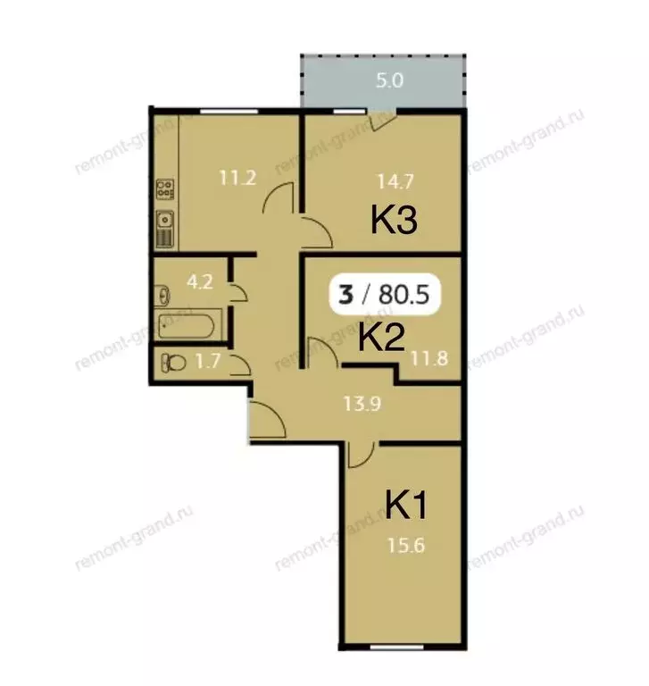 3-комнатная квартира: Раменское, Высоковольтная улица, 23 (80 м) - Фото 0