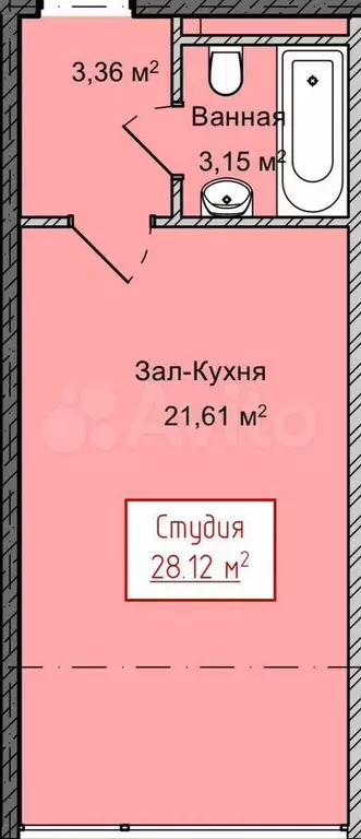Квартира-студия, 28,1 м, 7/13 эт. - Фото 1