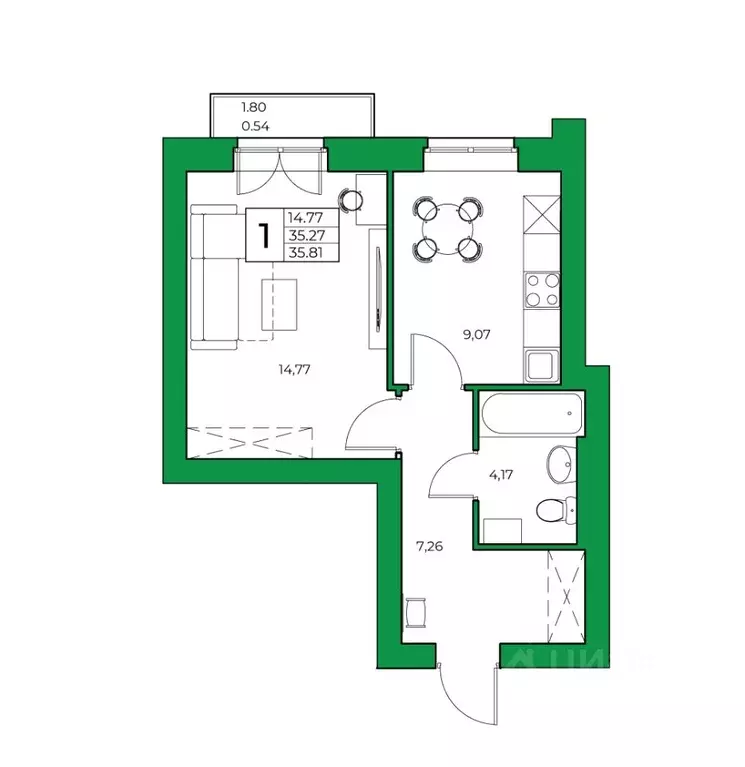 1-к кв. Башкортостан, Уфимский район, Зубовский сельсовет, с. Зубово ... - Фото 1