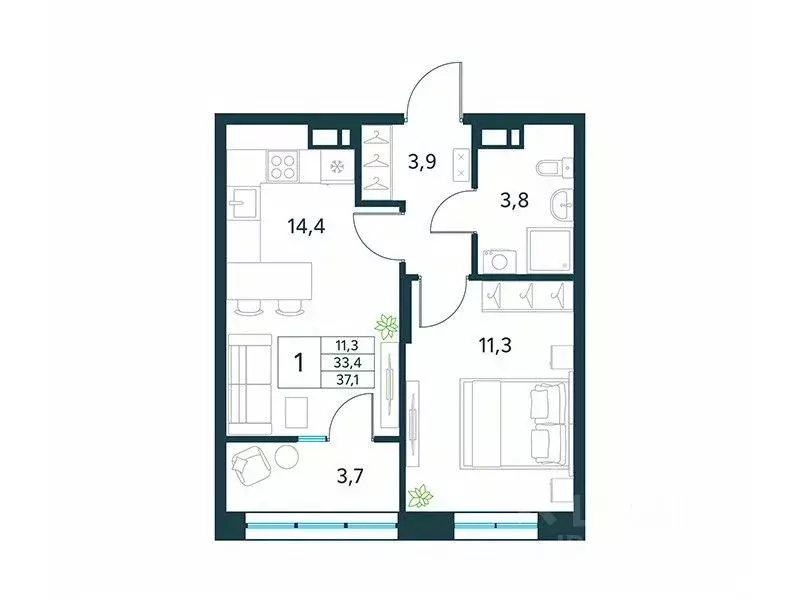 1-к кв. Забайкальский край, Чита Хороший мкр,  (37.1 м) - Фото 1