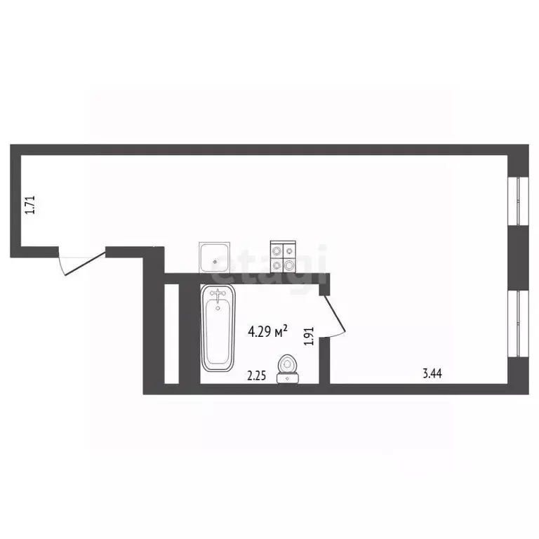 Студия Тюменская область, Тюмень ул. Ветеранов Труда, 36к1 (32.0 м) - Фото 1