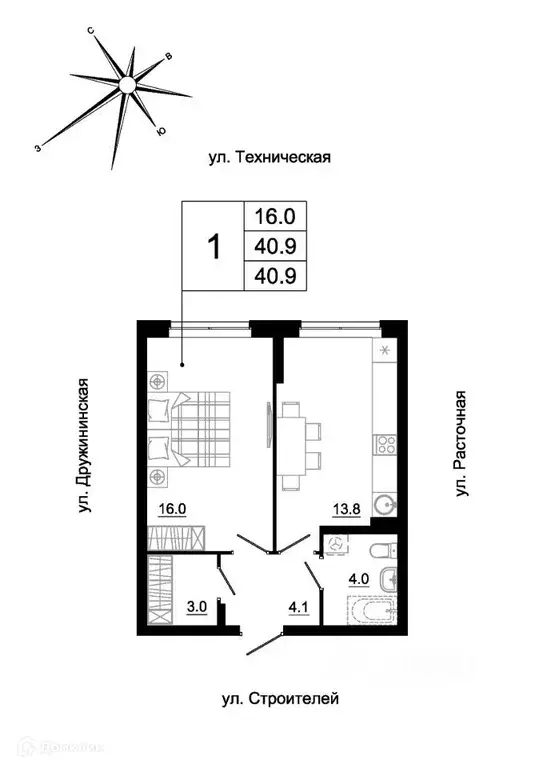 Продаётся 1-к квартира, 39.9 м - Фото 1