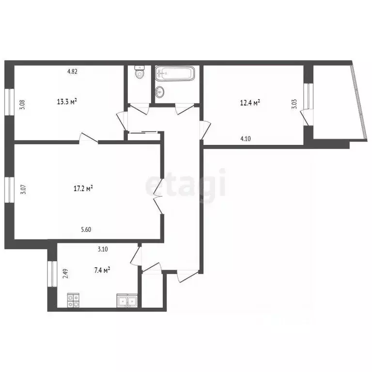 3-к кв. Тюменская область, Тюмень ул. Энергетиков, 51 (66.3 м) - Фото 2