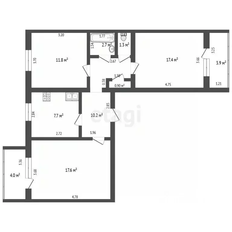 3-к кв. Башкортостан, Салават ул. Калинина, 82А (69.6 м) - Фото 2