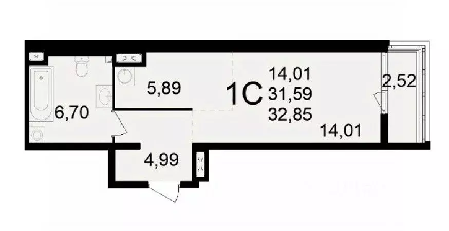 1-к кв. Рязанская область, Рязань Свобода жилой комплекс (32.85 м) - Фото 0