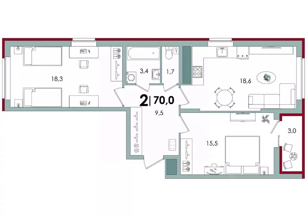 2-к кв. Тверская область, Тверь Южный мкр,  (70.0 м) - Фото 0