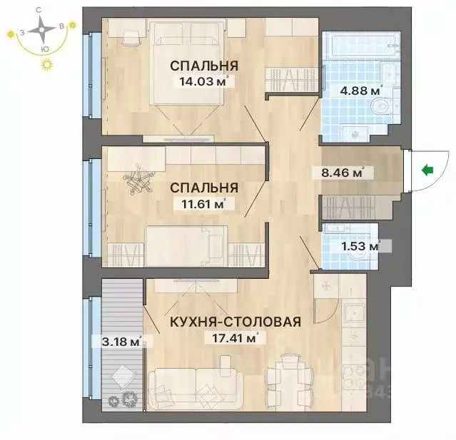 2-к кв. Свердловская область, Екатеринбург пер. Ударников, 33 (61.1 м) - Фото 0